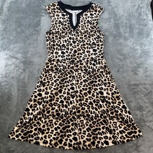 New York & Company Leopard Print Sleeveless Dress V-Neck Size Large Tall
